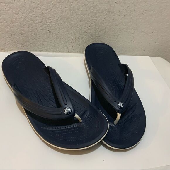 Crocs Crocband Thong Flip Flops Mens 12 Navy Blue Slip On Sandals - Picture 11 of 12